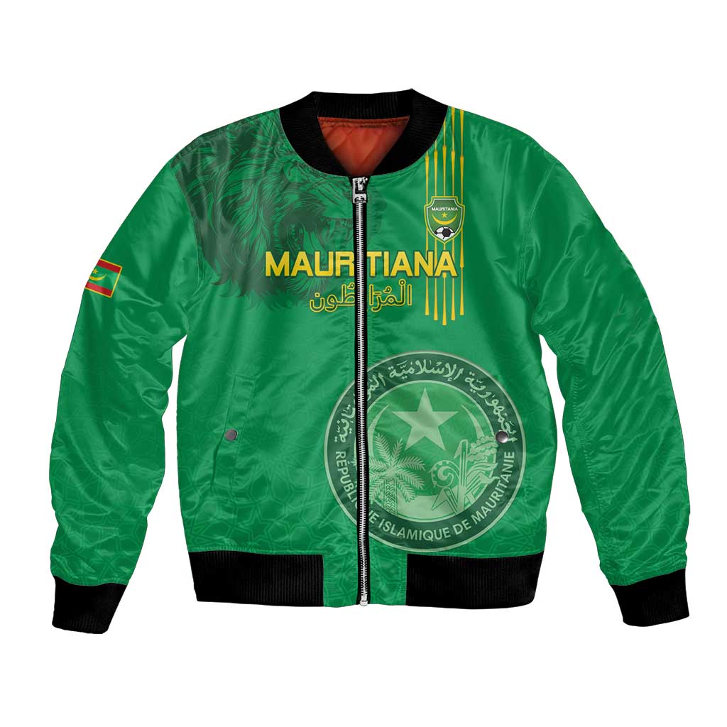 Custom Mauritania Football Bomber Jacket Coat Of Arms With Islamic Pattern - Wonder Print Shop