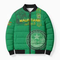Custom Mauritania Football Bomber Puffer Jacket Coat Of Arms With Islamic Pattern - Wonder Print Shop