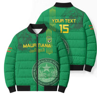 Custom Mauritania Football Bomber Puffer Jacket Coat Of Arms With Islamic Pattern - Wonder Print Shop