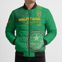 Custom Mauritania Football Bomber Puffer Jacket Coat Of Arms With Islamic Pattern - Wonder Print Shop