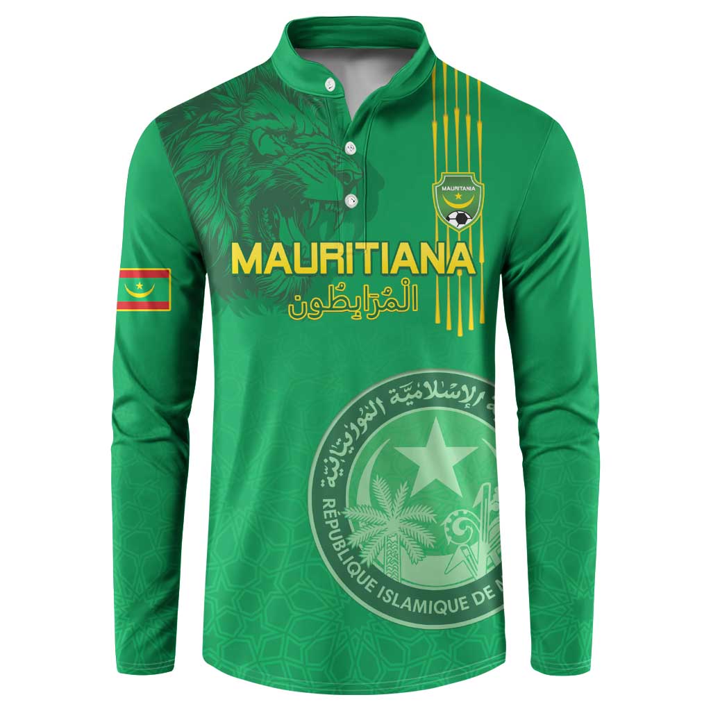 Custom Mauritania Football Button Sweatshirt Coat Of Arms With Islamic Pattern - Wonder Print Shop