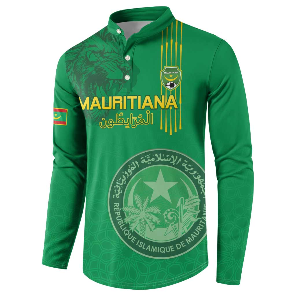 Custom Mauritania Football Button Sweatshirt Coat Of Arms With Islamic Pattern - Wonder Print Shop