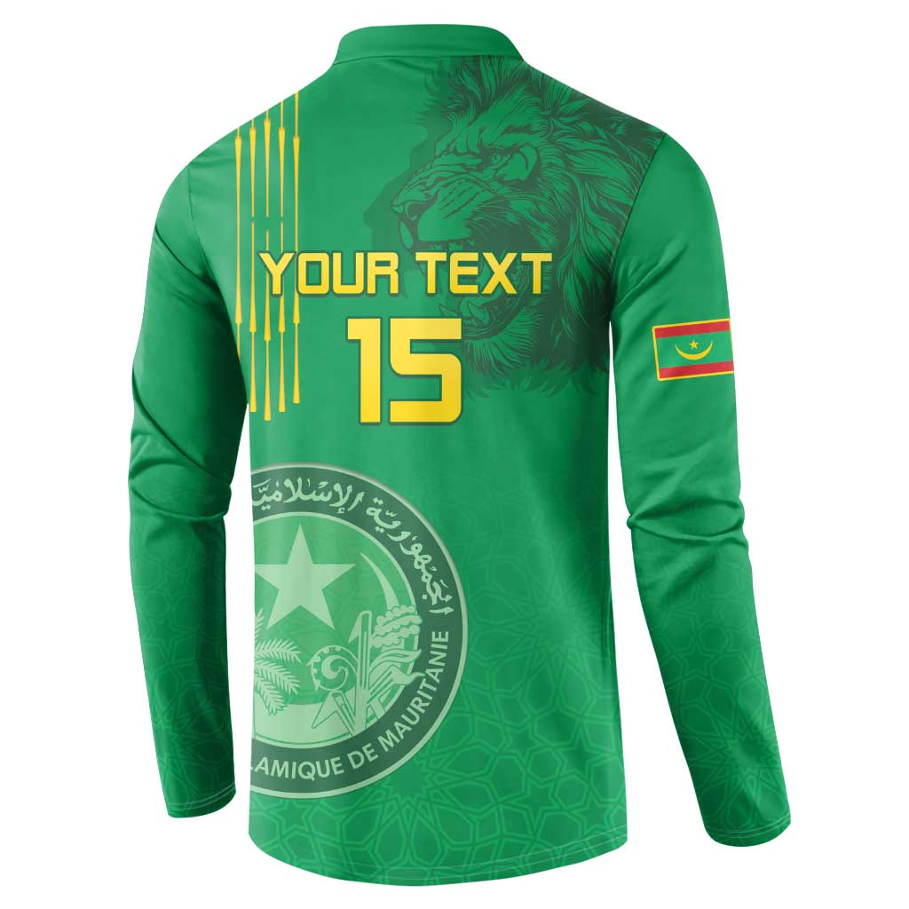 Custom Mauritania Football Button Sweatshirt Coat Of Arms With Islamic Pattern - Wonder Print Shop