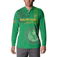 Custom Mauritania Football Button Sweatshirt Coat Of Arms With Islamic Pattern - Wonder Print Shop