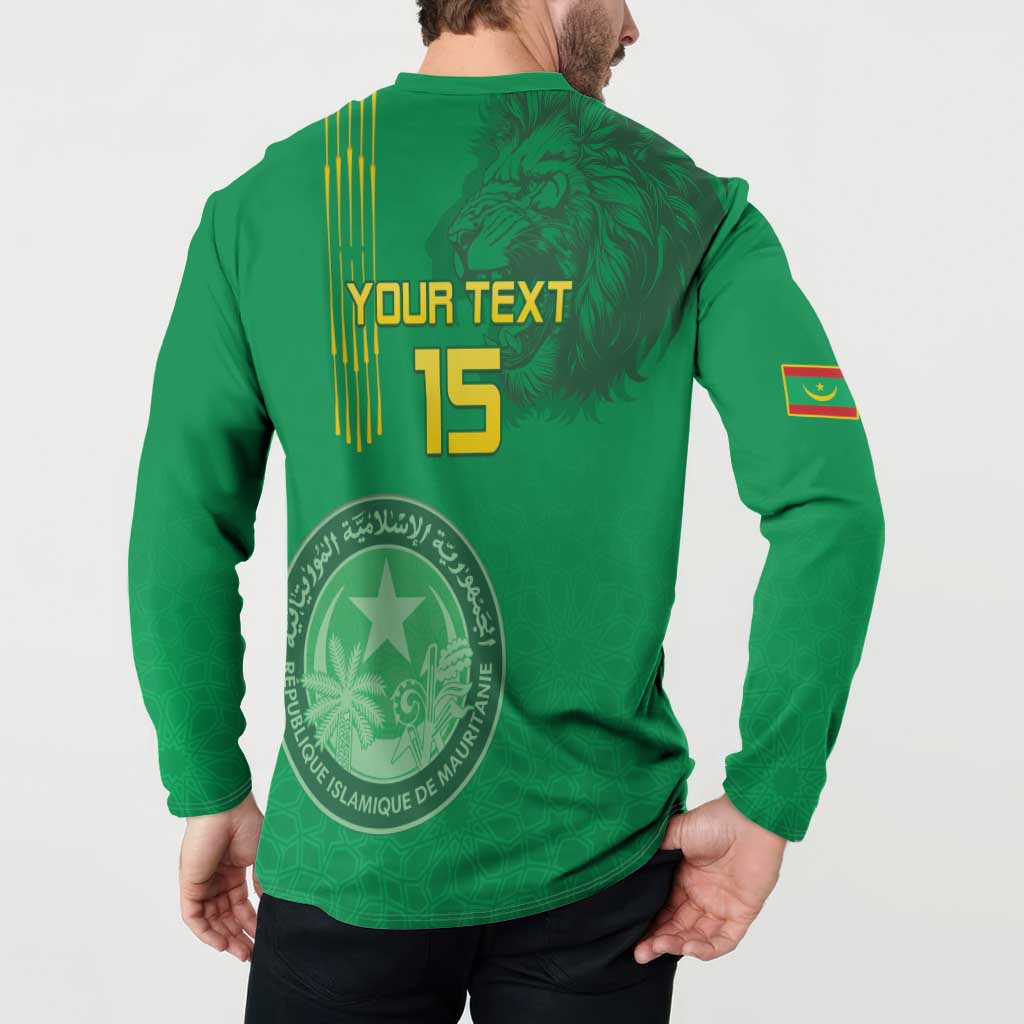 Custom Mauritania Football Button Sweatshirt Coat Of Arms With Islamic Pattern - Wonder Print Shop