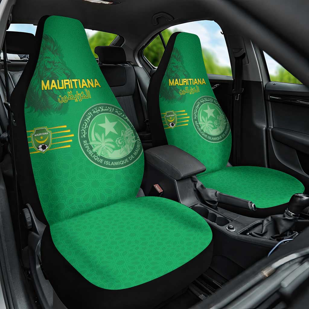 Mauritania Football Car Seat Cover Coat Of Arms With Islamic Pattern - Wonder Print Shop