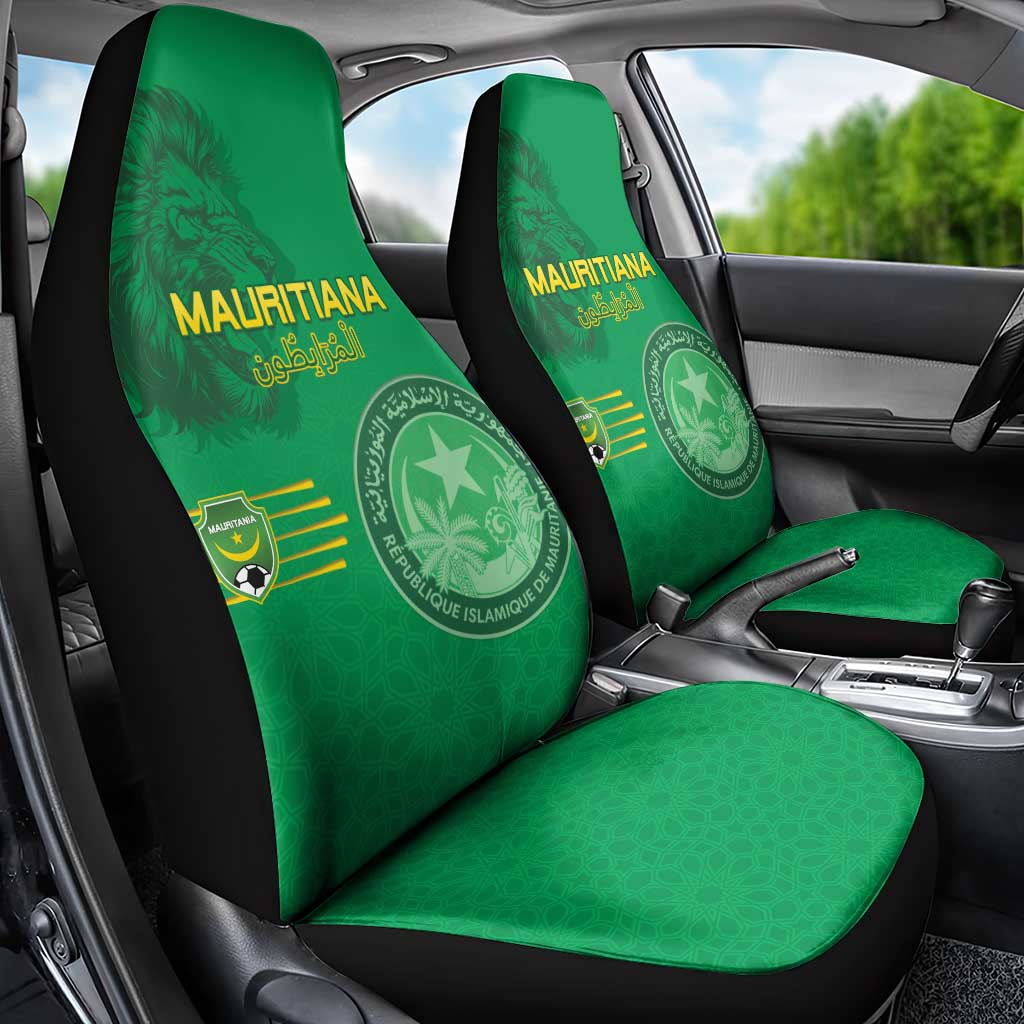 Mauritania Football Car Seat Cover Coat Of Arms With Islamic Pattern - Wonder Print Shop