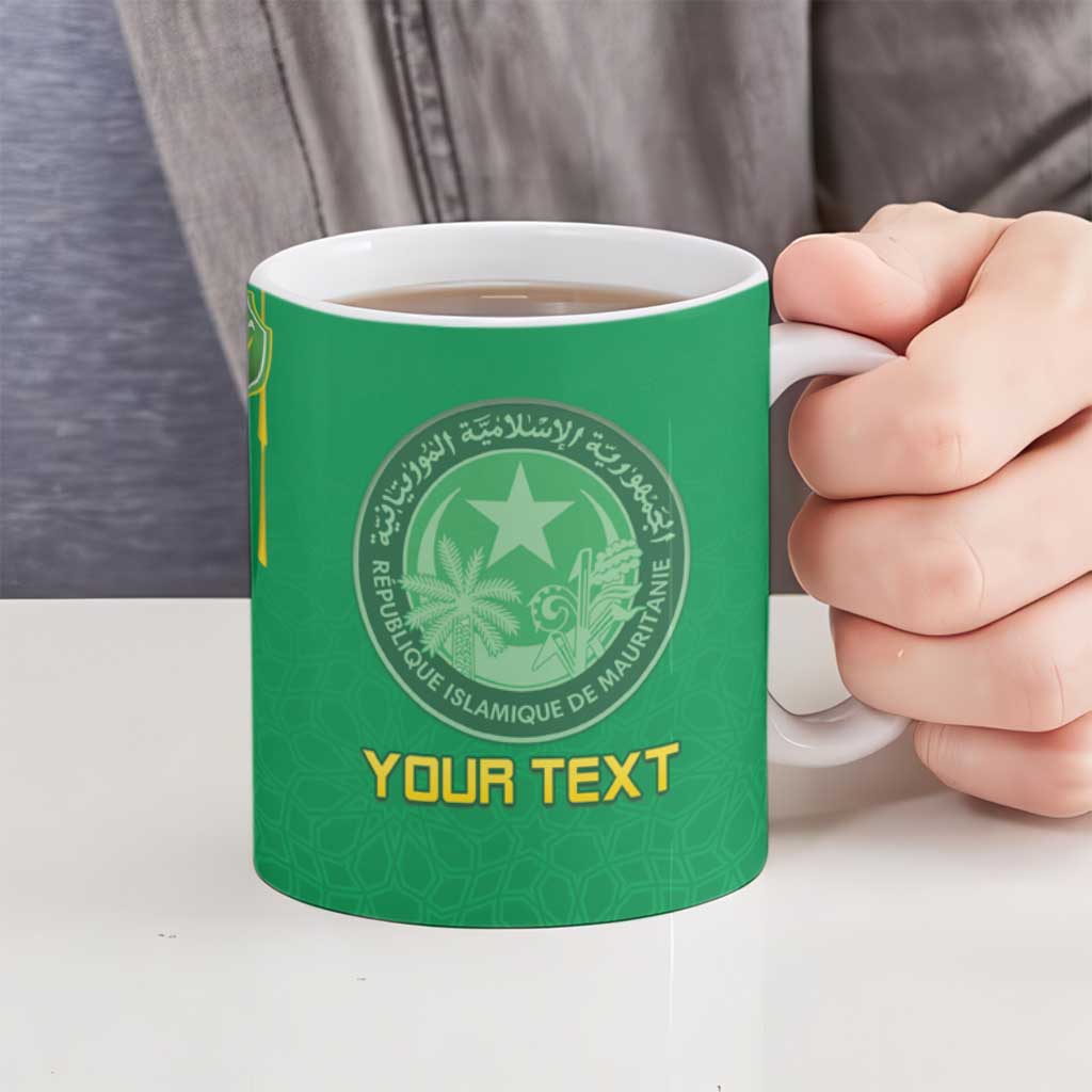 Custom Mauritania Football Ceramic Mug Coat Of Arms With Islamic Pattern - Wonder Print Shop