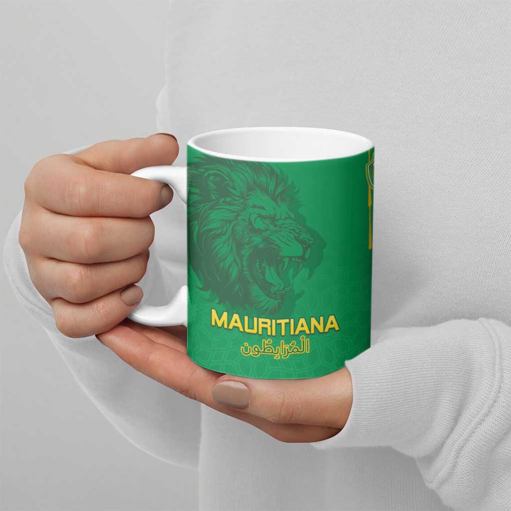 Custom Mauritania Football Ceramic Mug Coat Of Arms With Islamic Pattern - Wonder Print Shop