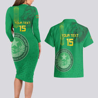 Custom Mauritania Football Couples Matching Long Sleeve Bodycon Dress and Hawaiian Shirt Coat Of Arms With Islamic Pattern - Wonder Print Shop