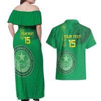 Custom Mauritania Football Couples Matching Off Shoulder Maxi Dress and Hawaiian Shirt Coat Of Arms With Islamic Pattern - Wonder Print Shop