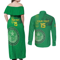 Custom Mauritania Football Couples Matching Off Shoulder Maxi Dress and Long Sleeve Button Shirt Coat Of Arms With Islamic Pattern - Wonder Print Shop