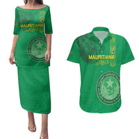 Custom Mauritania Football Couples Matching Puletasi and Hawaiian Shirt Coat Of Arms With Islamic Pattern - Wonder Print Shop