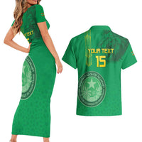 Custom Mauritania Football Couples Matching Short Sleeve Bodycon Dress and Hawaiian Shirt Coat Of Arms With Islamic Pattern - Wonder Print Shop