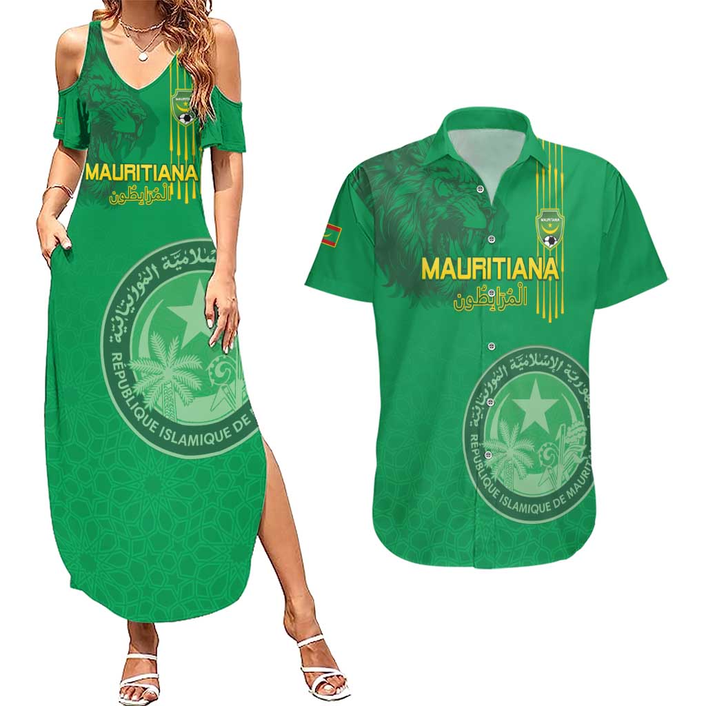 Custom Mauritania Football Couples Matching Summer Maxi Dress and Hawaiian Shirt Coat Of Arms With Islamic Pattern - Wonder Print Shop