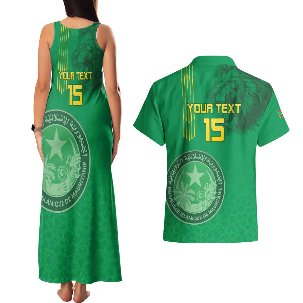 Custom Mauritania Football Couples Matching Tank Maxi Dress and Hawaiian Shirt Coat Of Arms With Islamic Pattern - Wonder Print Shop
