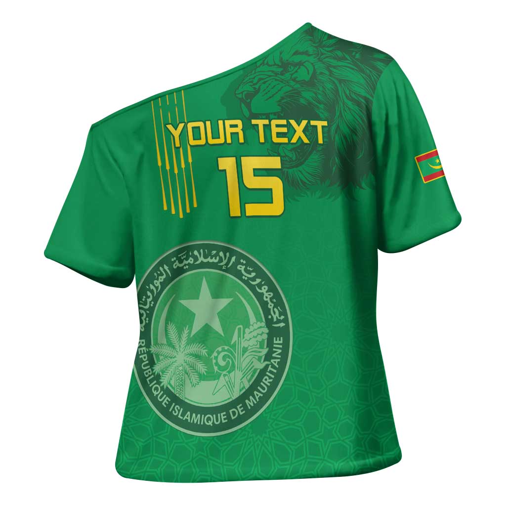 Custom Mauritania Football Cross Shoulder Shirt Coat Of Arms With Islamic Pattern - Wonder Print Shop