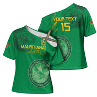 Custom Mauritania Football Cross Shoulder Shirt Coat Of Arms With Islamic Pattern - Wonder Print Shop