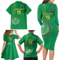 Custom Mauritania Football Family Matching Long Sleeve Bodycon Dress and Hawaiian Shirt Coat Of Arms With Islamic Pattern - Wonder Print Shop