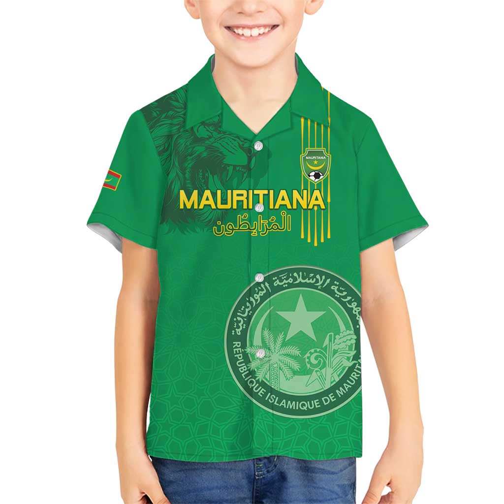 Custom Mauritania Football Family Matching Long Sleeve Bodycon Dress and Hawaiian Shirt Coat Of Arms With Islamic Pattern - Wonder Print Shop