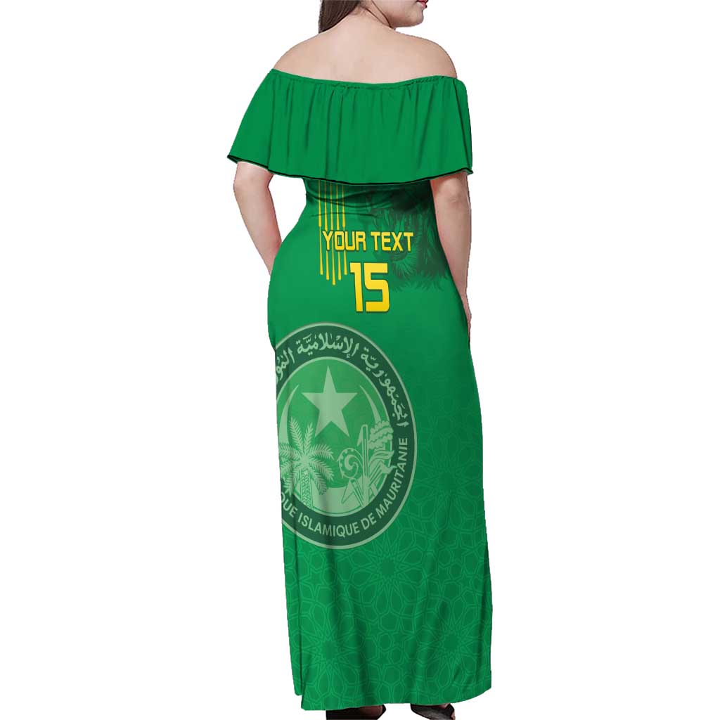 Custom Mauritania Football Family Matching Off Shoulder Maxi Dress and Hawaiian Shirt Coat Of Arms With Islamic Pattern - Wonder Print Shop