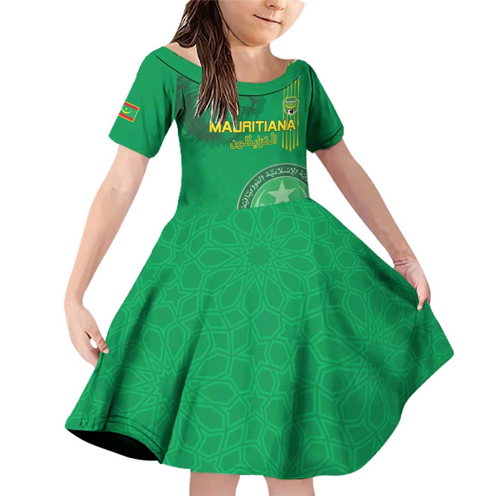 Custom Mauritania Football Family Matching Off Shoulder Short Dress and Hawaiian Shirt Coat Of Arms With Islamic Pattern - Wonder Print Shop