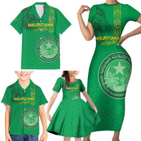 Custom Mauritania Football Family Matching Short Sleeve Bodycon Dress and Hawaiian Shirt Coat Of Arms With Islamic Pattern - Wonder Print Shop