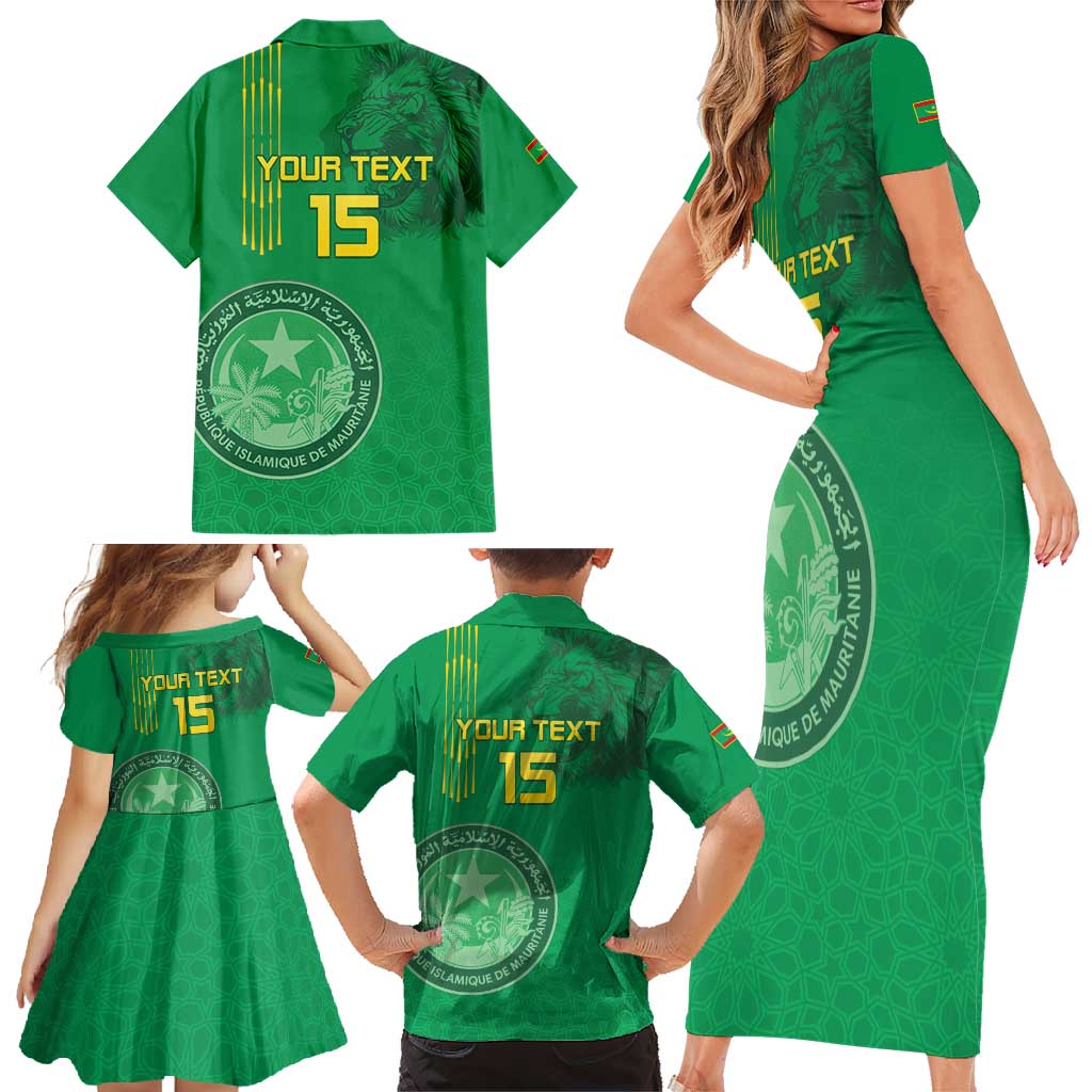 Custom Mauritania Football Family Matching Short Sleeve Bodycon Dress and Hawaiian Shirt Coat Of Arms With Islamic Pattern - Wonder Print Shop