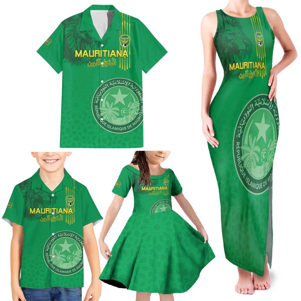 Custom Mauritania Football Family Matching Tank Maxi Dress and Hawaiian Shirt Coat Of Arms With Islamic Pattern - Wonder Print Shop