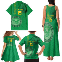 Custom Mauritania Football Family Matching Tank Maxi Dress and Hawaiian Shirt Coat Of Arms With Islamic Pattern - Wonder Print Shop
