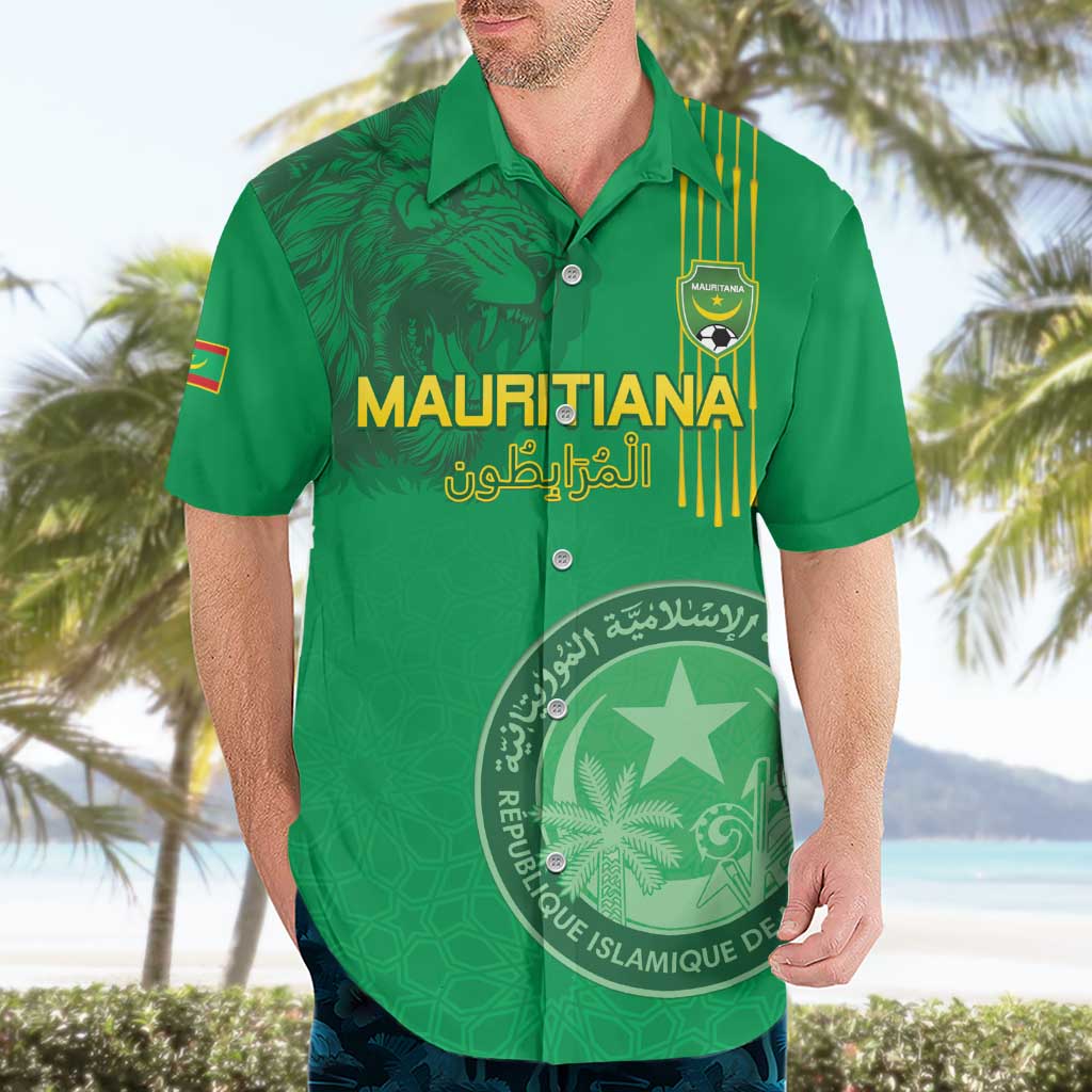 Custom Mauritania Football Hawaiian Shirt Coat Of Arms With Islamic Pattern - Wonder Print Shop