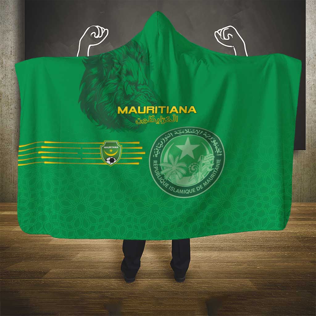 Mauritania Football Hooded Blanket Coat Of Arms With Islamic Pattern - Wonder Print Shop