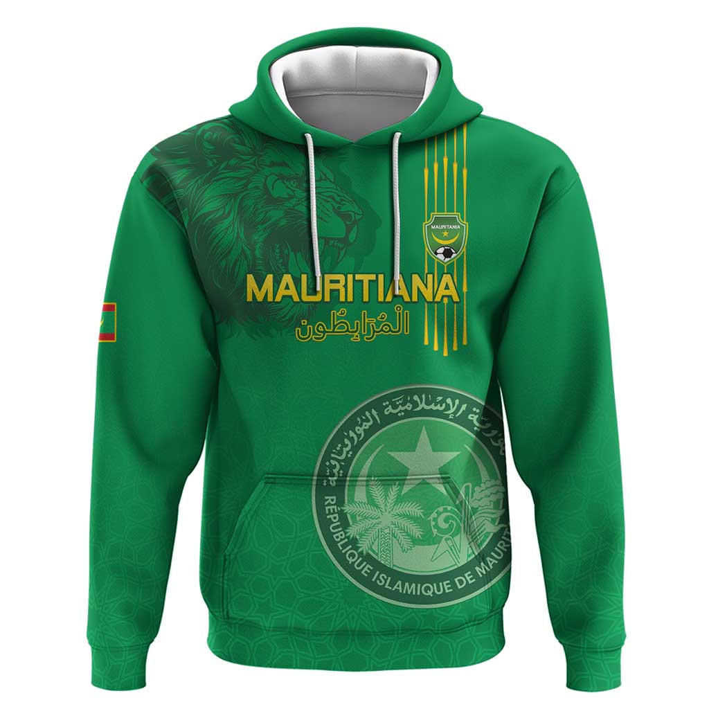 Custom Mauritania Football Hoodie Coat Of Arms With Islamic Pattern - Wonder Print Shop