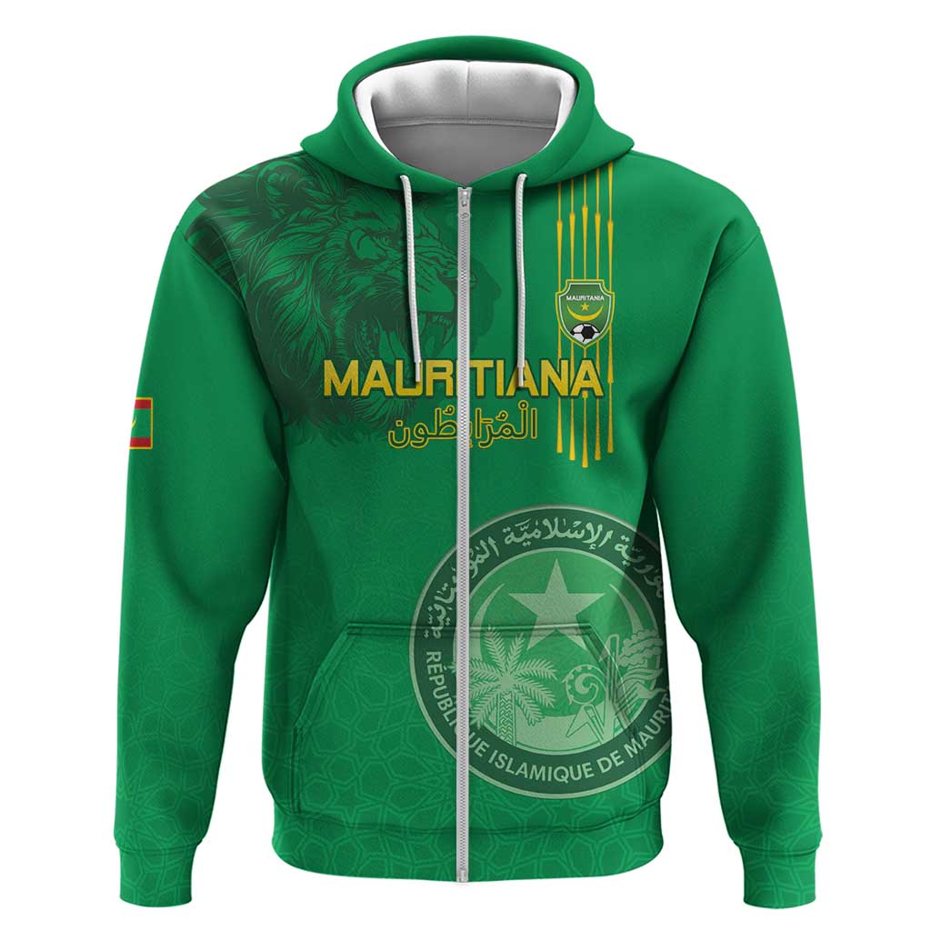 Custom Mauritania Football Hoodie Coat Of Arms With Islamic Pattern - Wonder Print Shop