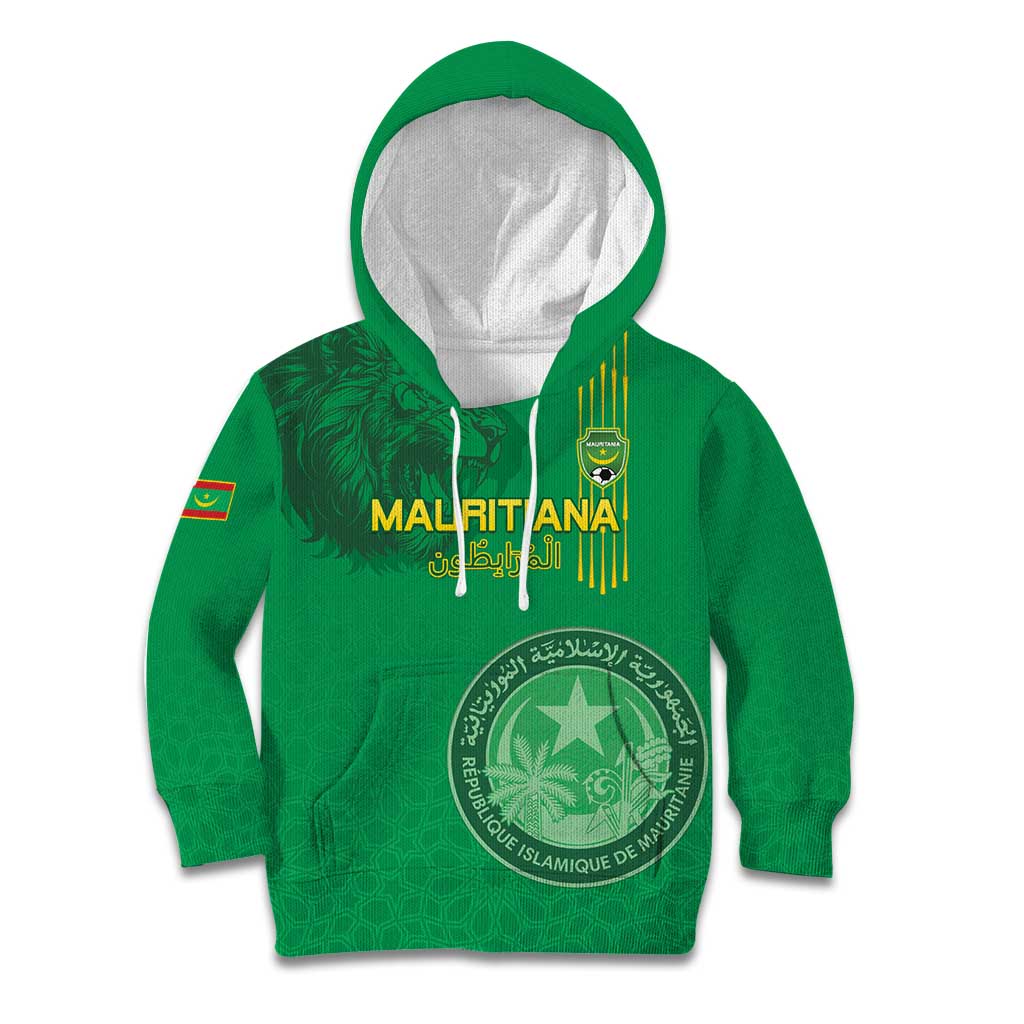 Custom Mauritania Football Kid Hoodie Coat Of Arms With Islamic Pattern - Wonder Print Shop