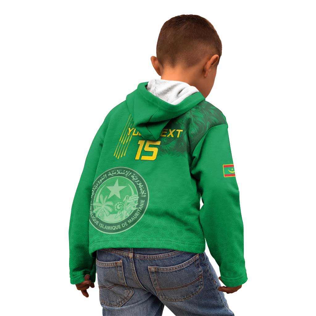 Custom Mauritania Football Kid Hoodie Coat Of Arms With Islamic Pattern - Wonder Print Shop