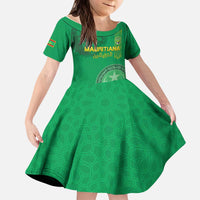Custom Mauritania Football Kid Short Sleeve Dress Coat Of Arms With Islamic Pattern - Wonder Print Shop