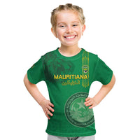 Custom Mauritania Football Kid T Shirt Coat Of Arms With Islamic Pattern - Wonder Print Shop