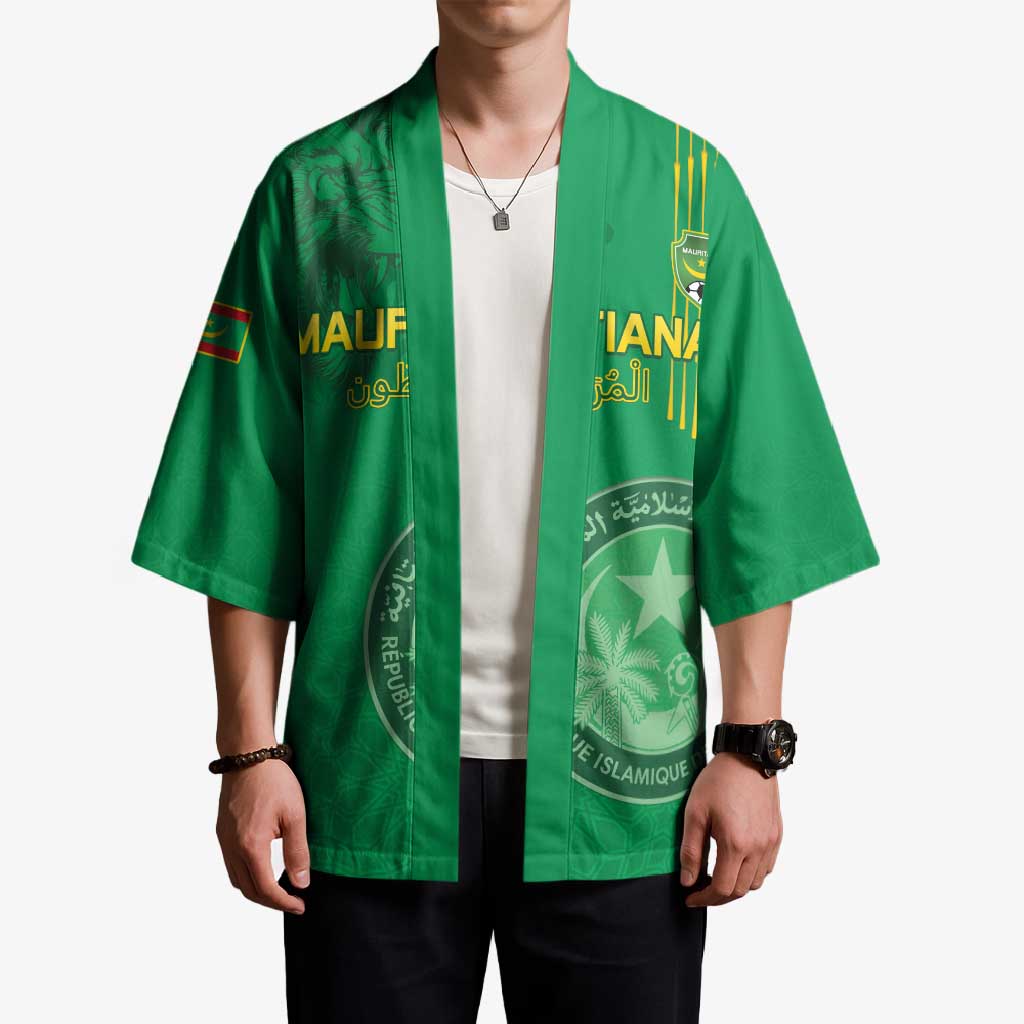 Custom Mauritania Football Kimono Coat Of Arms With Islamic Pattern - Wonder Print Shop