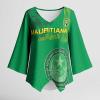 Custom Mauritania Football Kimono Sleeve Blouse Coat Of Arms With Islamic Pattern - Wonder Print Shop