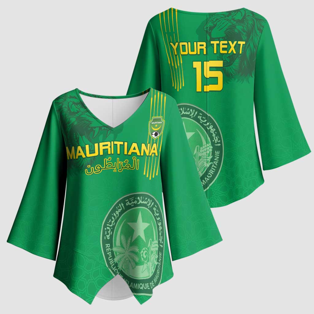 Custom Mauritania Football Kimono Sleeve Blouse Coat Of Arms With Islamic Pattern - Wonder Print Shop