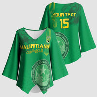 Custom Mauritania Football Kimono Sleeve Blouse Coat Of Arms With Islamic Pattern - Wonder Print Shop