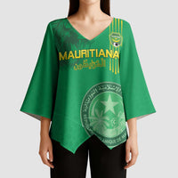 Custom Mauritania Football Kimono Sleeve Blouse Coat Of Arms With Islamic Pattern - Wonder Print Shop