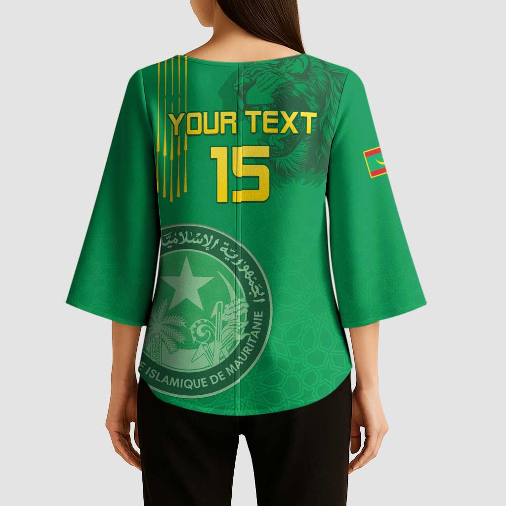 Custom Mauritania Football Kimono Sleeve Blouse Coat Of Arms With Islamic Pattern - Wonder Print Shop