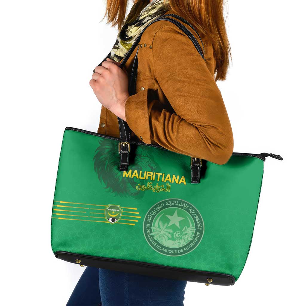 Mauritania Football Leather Tote Bag Coat Of Arms With Islamic Pattern - Wonder Print Shop