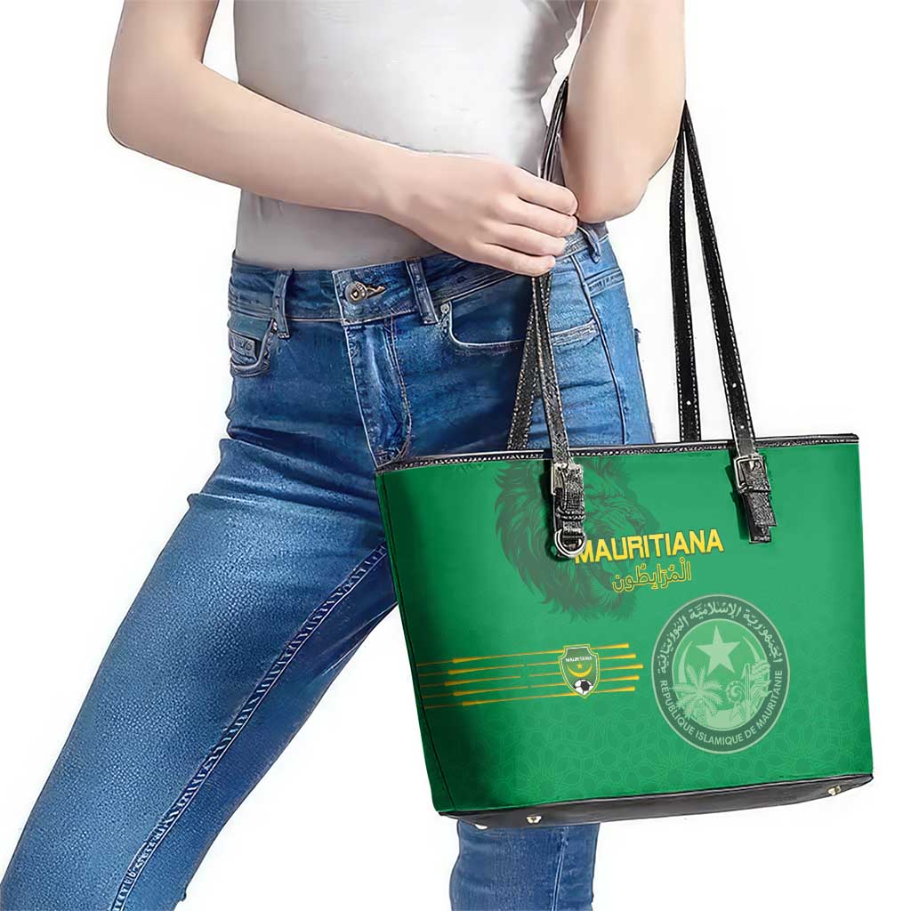 Mauritania Football Leather Tote Bag Coat Of Arms With Islamic Pattern - Wonder Print Shop