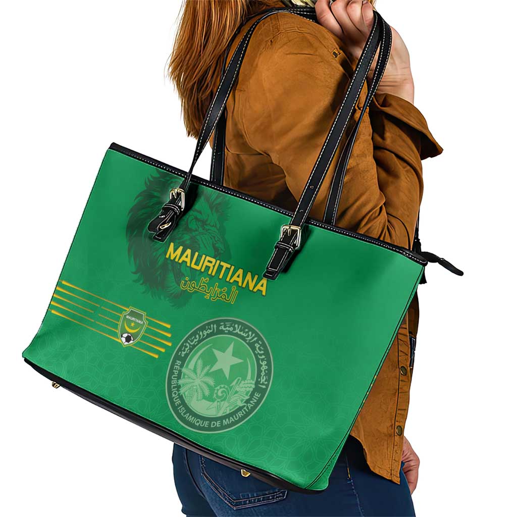 Mauritania Football Leather Tote Bag Coat Of Arms With Islamic Pattern - Wonder Print Shop