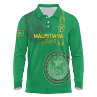 Custom Mauritania Football Long Sleeve Polo Shirt Coat Of Arms With Islamic Pattern - Wonder Print Shop