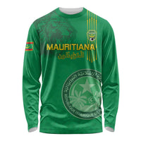 Custom Mauritania Football Long Sleeve Shirt Coat Of Arms With Islamic Pattern - Wonder Print Shop