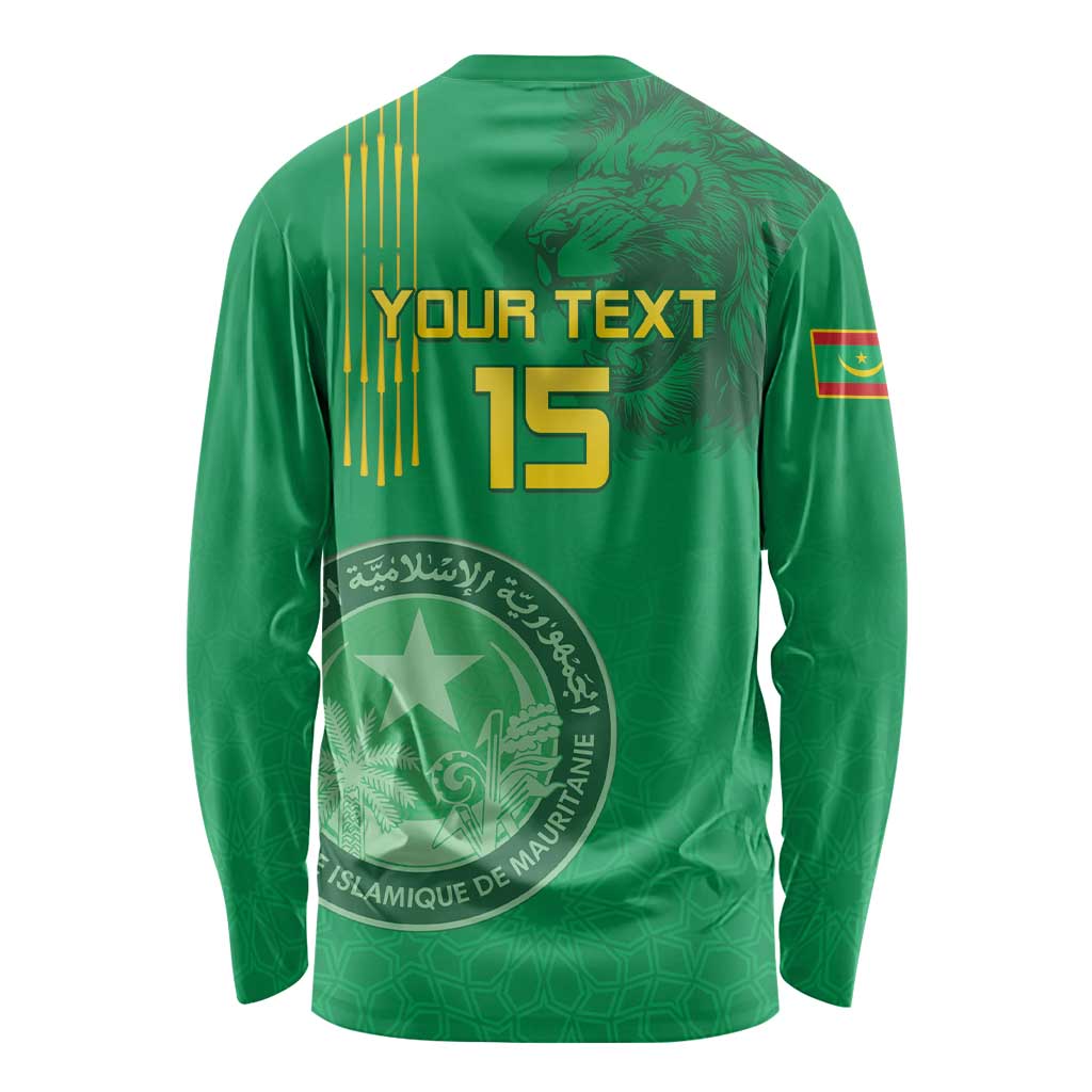 Custom Mauritania Football Long Sleeve Shirt Coat Of Arms With Islamic Pattern - Wonder Print Shop